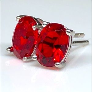 925 Lab Created 0val Ruby Studs